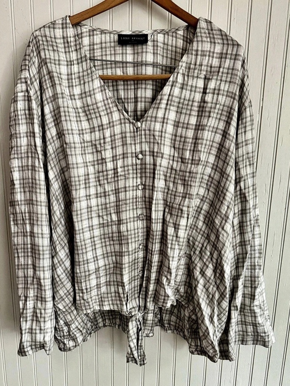 Lane Bryant Plaid Shirt Gray & White Size 22